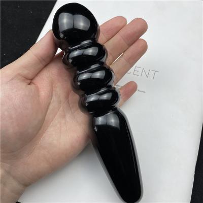 China China 18cm Natural Black Obsidian Crystal Wand Spiral Hand Carved Massage Stick Healing Gemstone Yoni Crystal Wand for sale