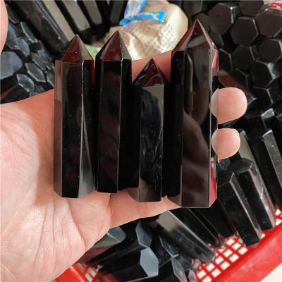 China China Wholesale Hot Production Natural Black Obsidian Quartz Point Healing Crystal Wand Tower For Home Decoration for sale