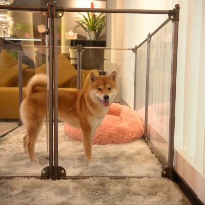 China Pen Dog Bed Home House Metal Dog Fence Modern Portable Acrylic Indoor Viable Foldable Dog Fence Glass Panels for sale