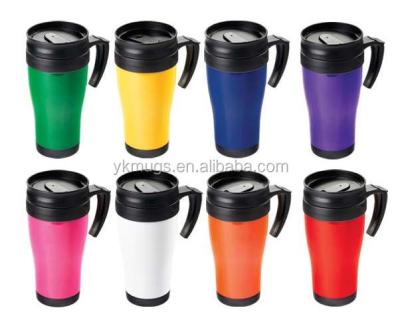 China Stocked Cheapest 400ml Double Wall Plastic Travel Mug For Gift And Promotion for sale