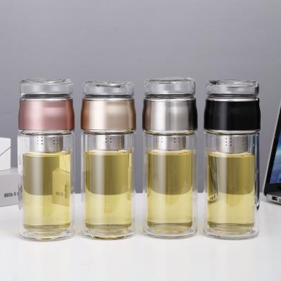 China New Item 280ML High Borosilicate Glass Thermos Glass Tea Viable Double Walled Bottle With 304 Stainless Steel Tea Infuser for sale