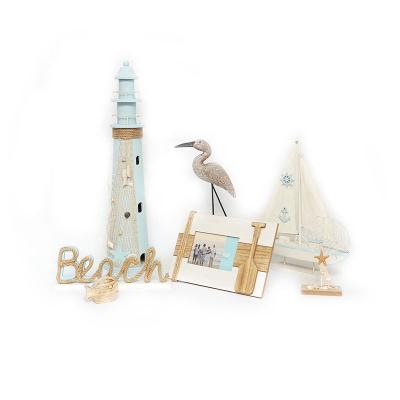 China White Mediterranean MDF Lighthouse Decoration Nautical Blue 11*11*35cm Craft for sale