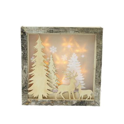 China New Ideas Plywood +led Decorations Wooden Square Shape Christmas Ornaments Wooden Christmas Decorations With Led Lights For Home for sale