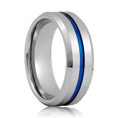 China CLASSIC Blue Line Tungsten Wedding Band Ring for sale