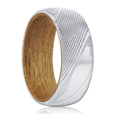 China CLASSIC Whiskey Barrel Inlay Damascus Steel Wood Rings for sale