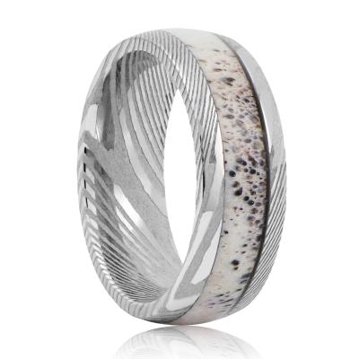 China CLASSIC Damascus Ring Antler Inlay Men's Damascus Steel White for sale