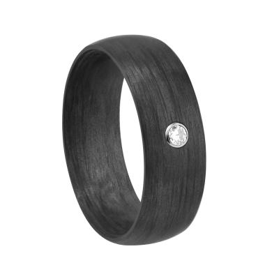 China CLASSIC Custom Pure Black Carbon Fiber Weeding Band Ring With Diamond for sale