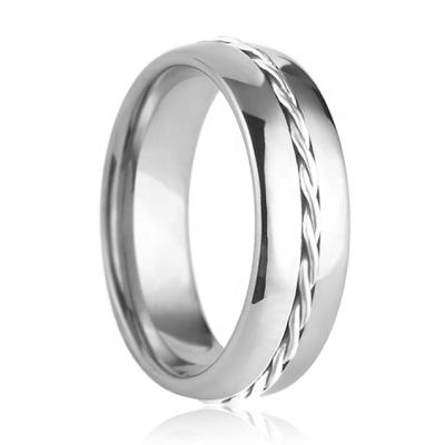 China CLASSIC Arched Wedding Band Ring Silver Rope Inlay Cobalt Chrome Cobalt for sale