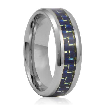 China CLASSIC Mens Blue Carbon Fiber Stainless Steel Rings for sale