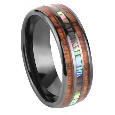 China CLASSIC Black Tip Ceramic Hawaiian Koa Shell Abalone Wood Wedding Rings for sale