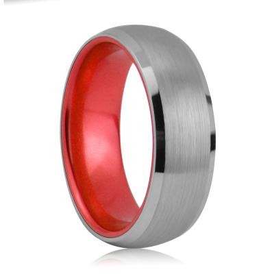 China Hiphop Dome Brushed O Ring Red Aluminum Tungsten Men Ring for sale