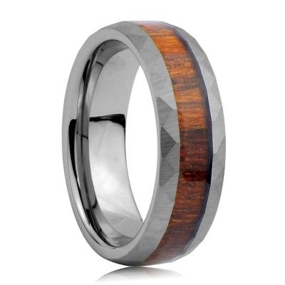 China Faceted Brushed Tungsten CLASSIC Hawaii KOA Wood Ring Jewelry for sale