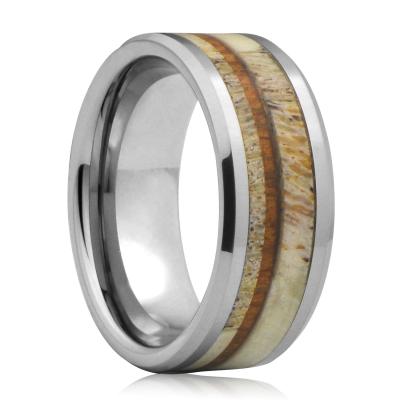 China Fashionable KOA Hawaiian Wood Ring and Natural Antler Tungsten Carbide Ring for sale