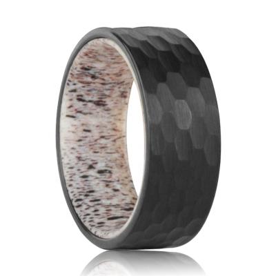 China FASHIONABLE Hammered Black Wedding Ring Deer Antler Men Tungsten Ring for sale