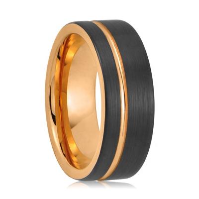 China Wholesale Jewelry TRENDY Rose Gold Groove Black Tungsten Ring Men Women Wedding Fashion Band for sale