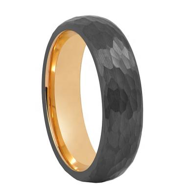 China FASHIONABLE Hammered Black Rose Gold Tungsten Wedding Engagement Ring for sale