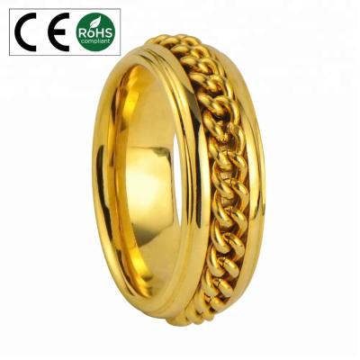 China TUNGSTEN Gold Plated Steel Chains Inlay Tungsten Carbide Ring Gold Plated Tungsten Wedding Band Ring for sale