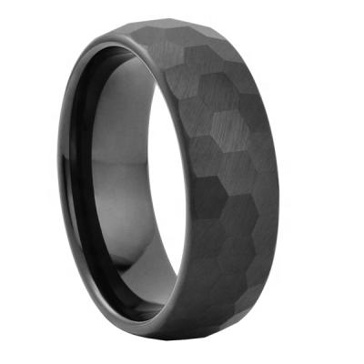 China CLASSIC Matte Hammered Black Tungsten Wedding Ring For Men for sale