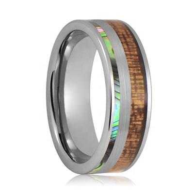 China Fashionable Tungsten Carbide Ring with Abalone Shell and Hawaii KOA Wood Inlay for sale