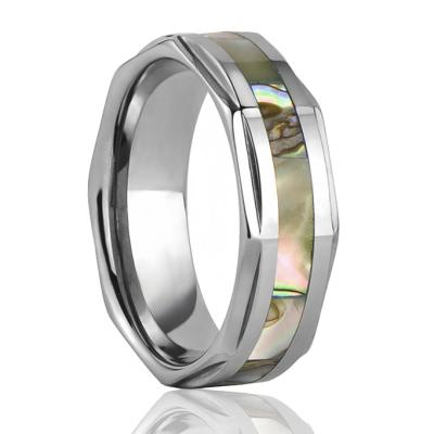 China TUNGSTEN 8MM Shiny Black Abalone Shell Tungsten Ring Mother Of Pearl Rings For Men for sale