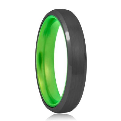 China 4MM and 8MM FASHIONABLE Couples Ring Domed Black Tungsten Wedding Ring Green Aluminum Inside for sale