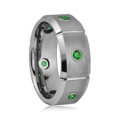 China New Arrival TUNGSTEN Ring Green Crystal Diamond Stones Tungsten Engagement Ring For Men for sale