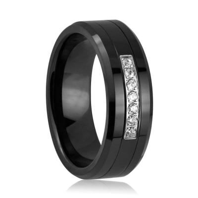 China Hiphop LOGO Custom Black CZ Stones Diamonds Men's Tungsten Engagement Wedding Ring for sale