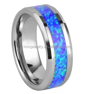 China Real CLASSIC Blue Opal Inlay Tungsten Jewelry Ring for sale