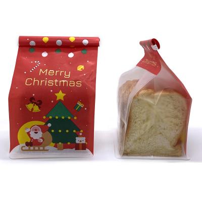 China Recyclable Manufacturer Square Bottom Gusset Christmas Kraft Paper Bread Cookie Packaging Bag With Clear Window For Gift for sale