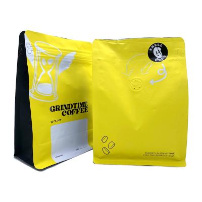 China Custom Logo Flat Bottom Coffee Beans Moisture Proof Bags With Air Valve And Zipper for sale