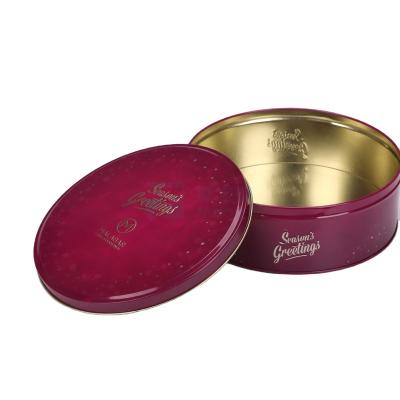 China Recyclable Round Cookie Cake Tin Box Food Grade Tinplate Packaging High Quality Custom Gift for sale