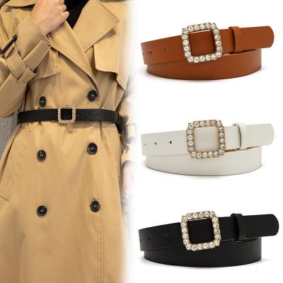 China High quality Korean fashion rhinestone inlaid square buckle belt female Anorak dress jeans All-match decorative belt for sale