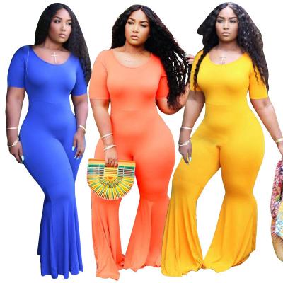 China 2021 Breathable warm 3 colors women olyester plus size round eck PClothing ure color one piece pleats back zipper casual jumpsuit for sale