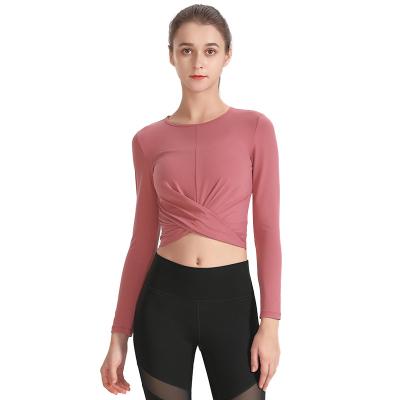 China 2021 New Breathable High Quality Fitness Front Cross Design Long Sleeve Yoga Wear Women Gym Tops And Yoga Wear Women Gym Tops for sale