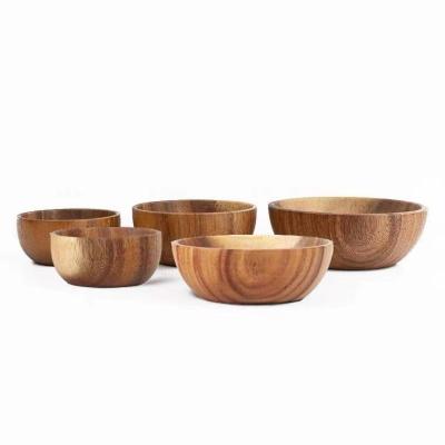 China Wholesale Sustainable Home Kitchen Household Goods DIY090607 DiYue Rice Soup Bowl Handmade Stadt Eco Solid Acacia Wood Bowls Wooden Salad Bowl for sale