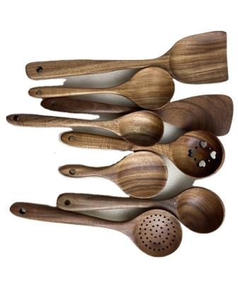 China Diyue Household Items DIY2071710 Sustainable Home Nordic Ins Kitchen Cooking Tools Eco Teak Wood Spoons Spatula Pocket Sets Eco Wooden Utensils for sale