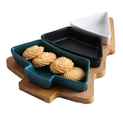 China Diyue Mini Serving Tray Household Goods DIY201201 Home Kitchen Viable Serving Dishes Amazon Hot Sell Christmas Tree Ceramic Bamboo Dishes for sale