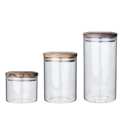 China DIY2010224 Home Viable Home Kitchen Household Goods DIY2010224 DiYue Jar Food Container Amazon Hot Selling Acacia Wood Cover Spice Storage Glass Jar for sale