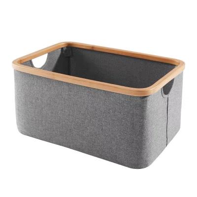 China Amazon Hot Sell DiYue Household Items DIY2002131 Nordic Home Viable Fabric Organizer Storage Box Foldable Bamboo Frame Laundry Basket for sale