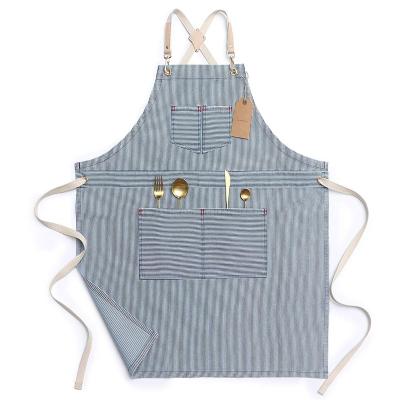 China Eco-Friendly Denim Cross Cotton Jean Apron Pockets Back Work For Women Barber Kitchen Cooking Baking Gardening Adjustable for sale