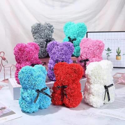 China AGEFT Valentine's Day Rose Bear Holiday Gifts Christmas Gift Wedding Decoration 25cm High Grade Teddy Bear Foam Rose Flower for sale