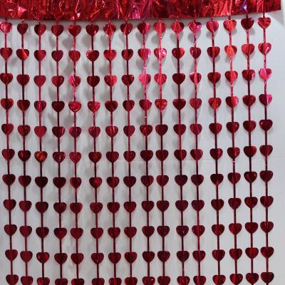 China festival decoration PET little heart pattern laser foil foil for decoration curtain ALUMINUM FRINGE CURTAIN 1Mx2M for sale