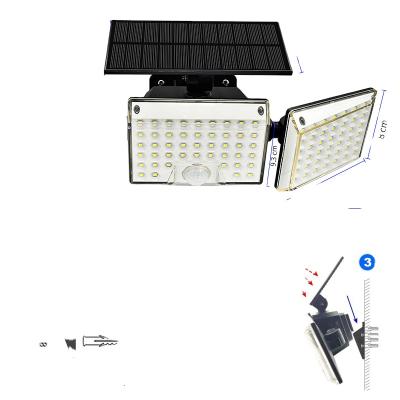 China Solar Powered Outdoor Solar Powered Three Head Split Wall Lamp Three Head LED Wall Lamp Can Rotate Outdoor Waterproof for sale