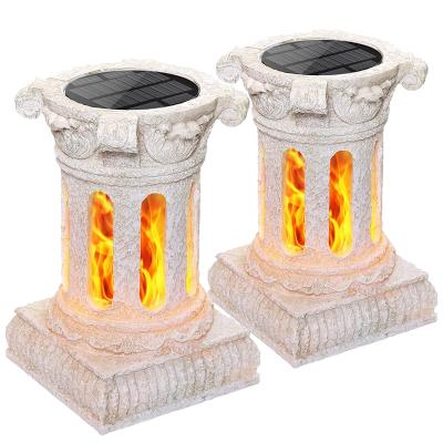 China Outdoor Roman Style LED Solar Lights Outdoor Flickering Flame Solar Garden Lights for sale