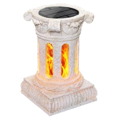 China Modern Creative Outdoor Waterproof Solar Lamp Column Flame Lamp Roman Garden Villa Decoration for sale