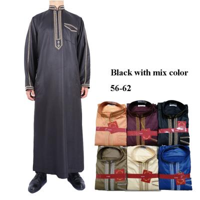 China Polyester OEM Slim Fit Muslim Long Dresses Popular Traditional Clothing Nigeria Washed Wool Embroidered Collar Arabic Long Dresses Islamic Clothing for sale