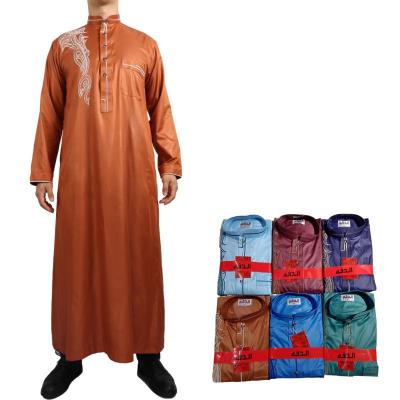 China Polyester Best Selling 2022 New Color Mixed African Muslim Leisure Fashion Bright Embroidered Collar Stand Men Arabic Long Dress Islamic Clothin for sale