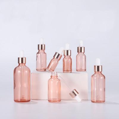 China Personal Skin Care Packaging Private Label Skin Care Product Cosmetics Empty Face Serum Packaging Essential Oil Rose Gold Glass Dropper Bottles for sale