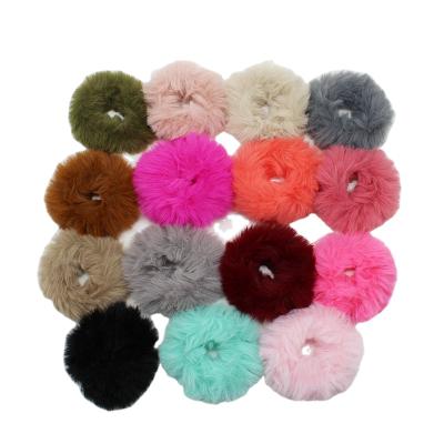 China Fashion Fur Hair Scrunchies Rabbit Hair Ties Pompom Elastic Hair Bobbles Pompom Ball Scrunchie For Women for sale