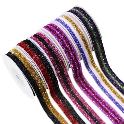 China New Arrival Floral Shiny Metallic Velvet Glitter Elastic Ribbon For Gift Package for sale